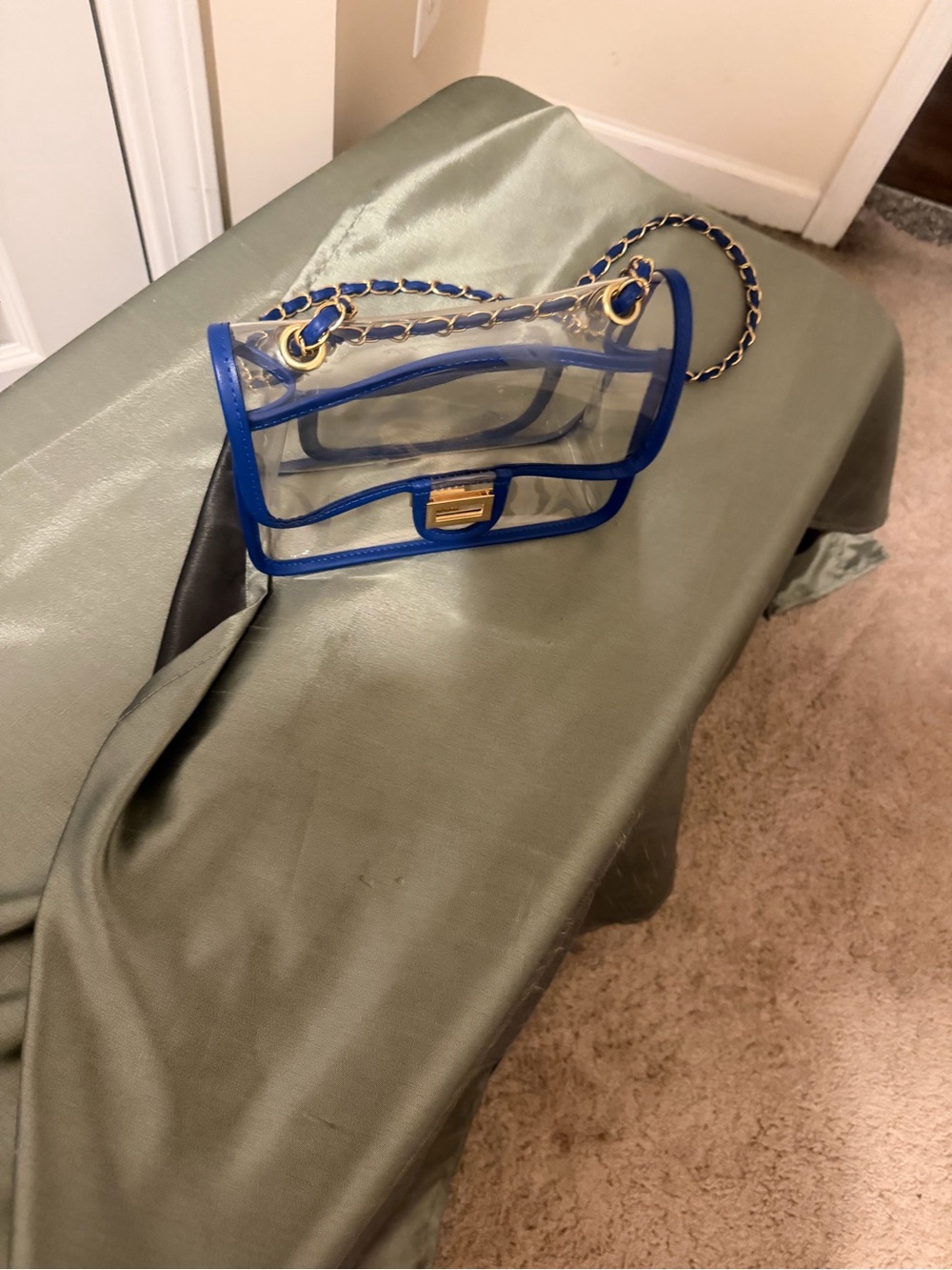 Clear Mini Chain Shoulder Bag with Blue Trim